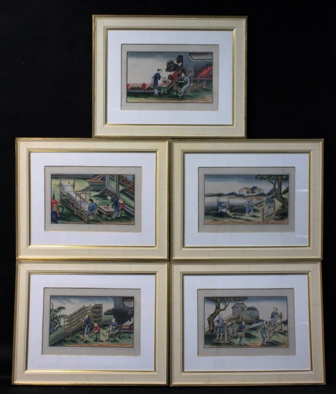 (5) 19th Century Chinese Watercolors 'Making Silk' (1 of 10)