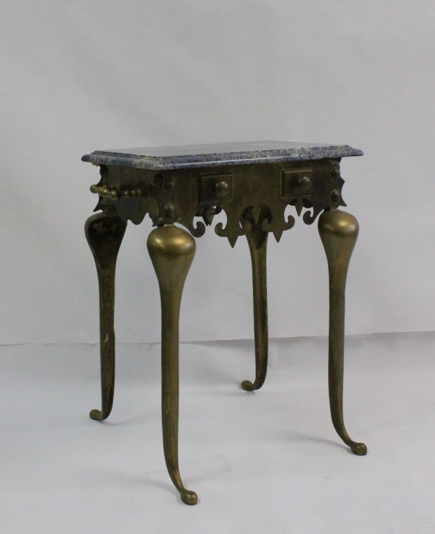 Antique Queen Anne Brass & Blue Marble Table (1 of 4)