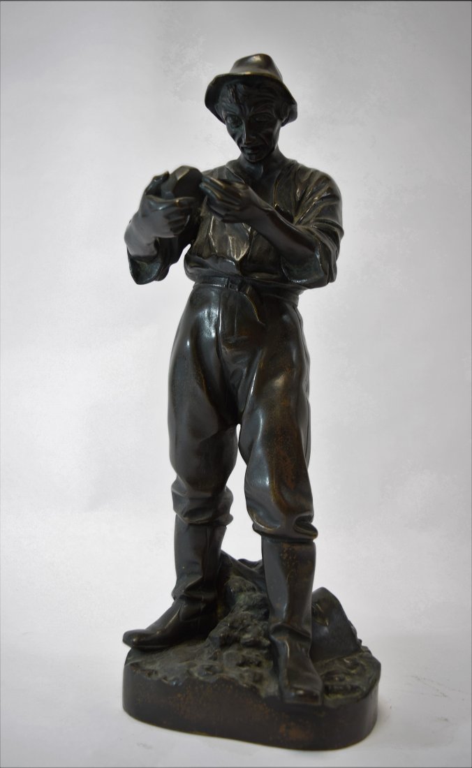 M Gotze 19th C Patenated Bronze Figure of a Miner (1 of 9)