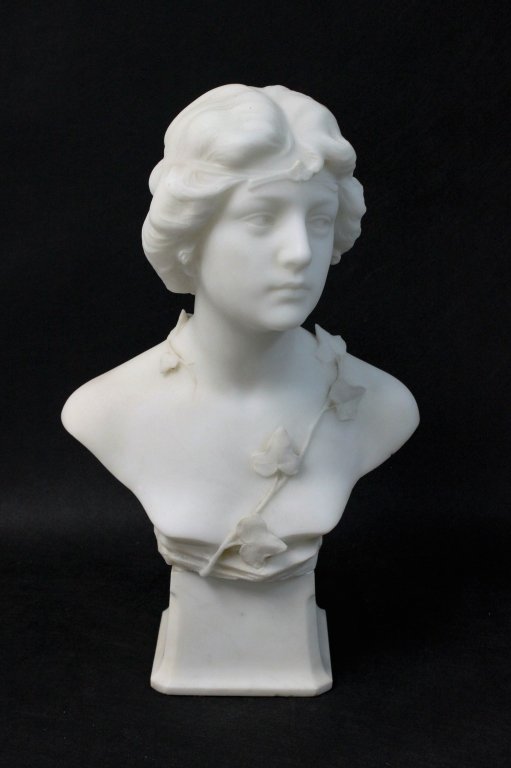 F. Saul 19th C White Carrara Marble Bust of a Lady (1 of 7)
