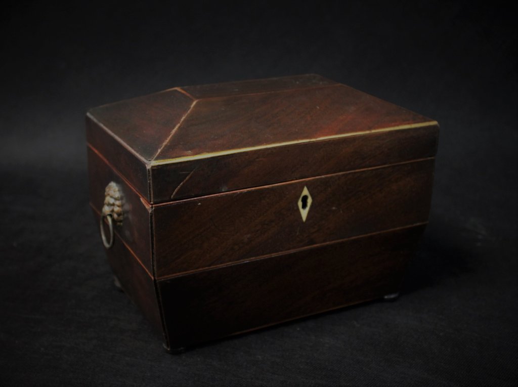Antique 19C. English Casket Form Walnut Tea Caddy (1 of 10)