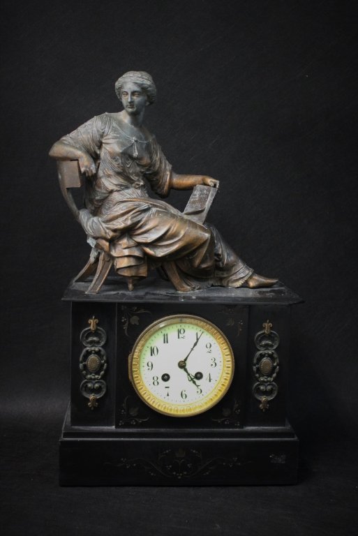 19thC French Empire Style Slate & Cast Metal Clock (1 of 10)