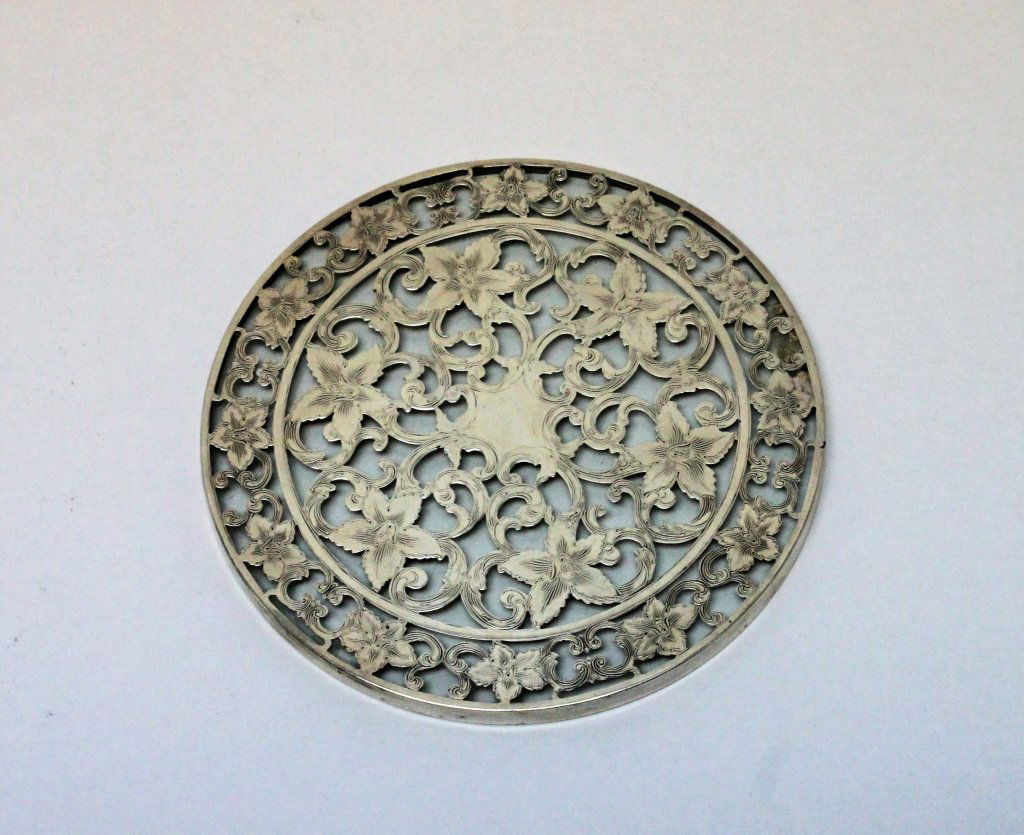 Antique Sterling Silver and Glass Trivet (1 of 3)