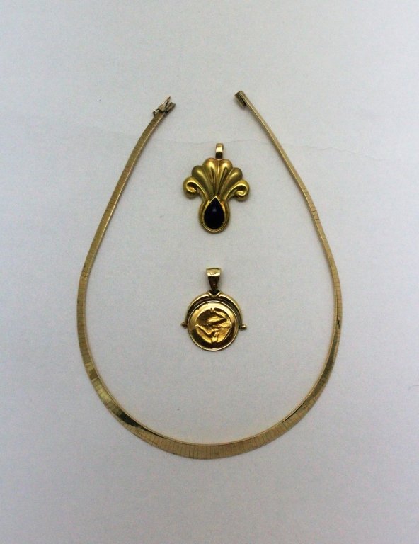 (3) pcs 14K Herringbone Gold Choker and 2 Pendants (1 of 5)