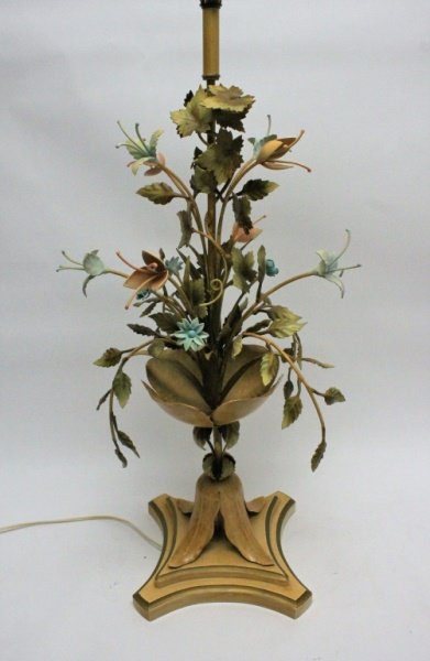 Vintage Italian Painted Wrought Iron Floral Lamp (1 of 4)