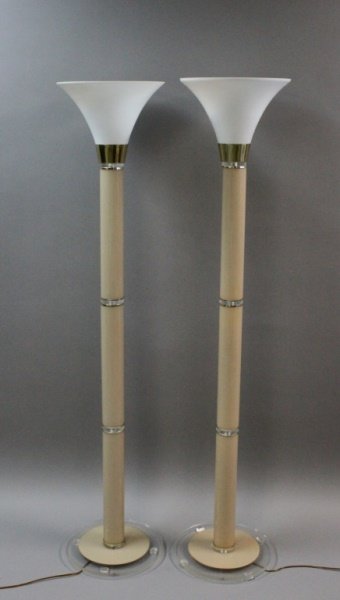 (2) Lucite Torchiere Floor Lamps w/ Glass Shades (1 of 6)