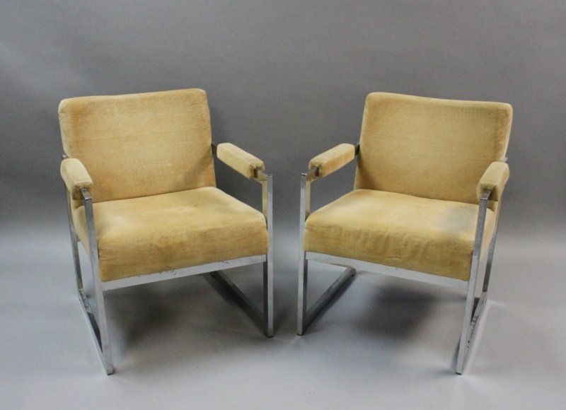 (2) MCM Chromed Steel Framed Lounge Chairs (1 of 10)