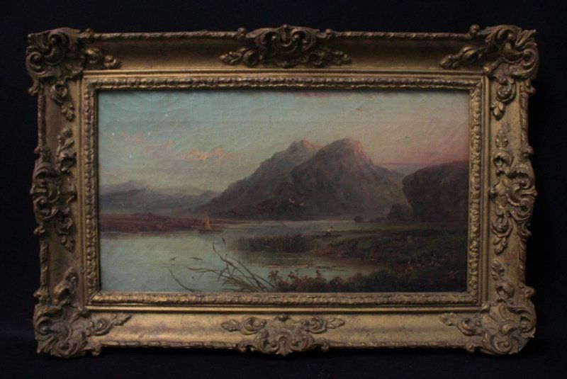 18/19C Landscape Painting Fishermen Mountain Lake (1 of 6)