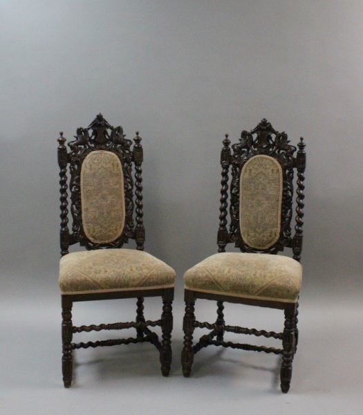 (2) Antique French Carved Oak Barley Twist Chairs (1 of 10)