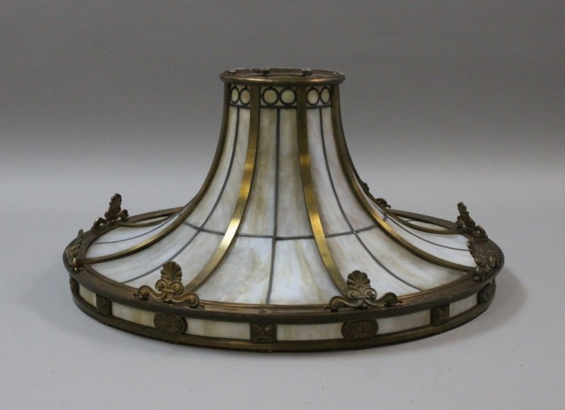Huge 20's Art Deco Bronze & Slag Glass Lamp Shade (1 of 8)