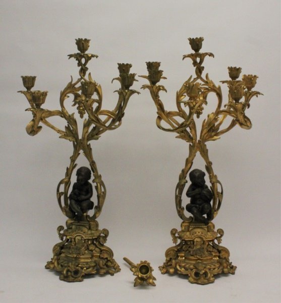 (2)19th C French Bronze Rococo 7-Light Candelabra (1 of 10)