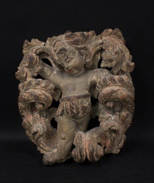 17/18th C Rococo Carved & Polychromed Cherub (1 of 6)