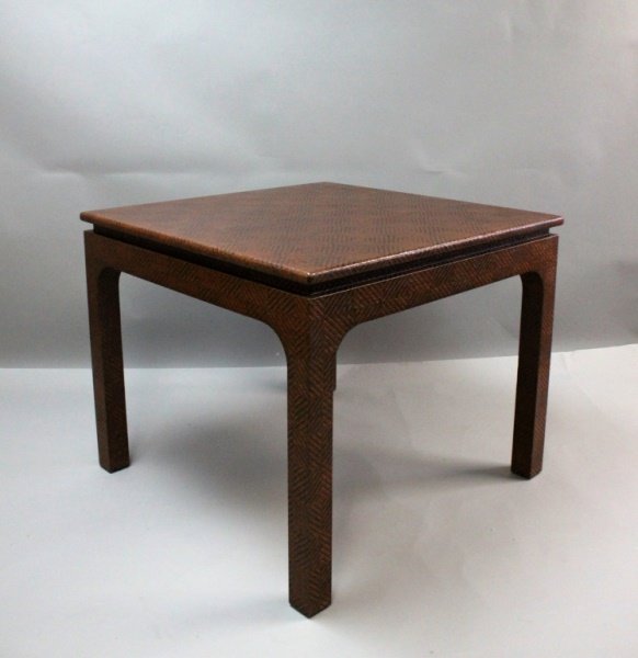 MCM Harrison Van Horn Raffia Game Table: MCM Harrison Van Horn raffia game table in the manner of Karl Springer. Excellent condition. Measures 36" x 36" x 30".