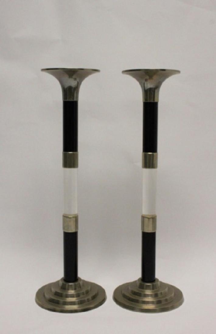 MCM Lucite & Chrome Art Deco Style Candle Holders (1 of 7)
