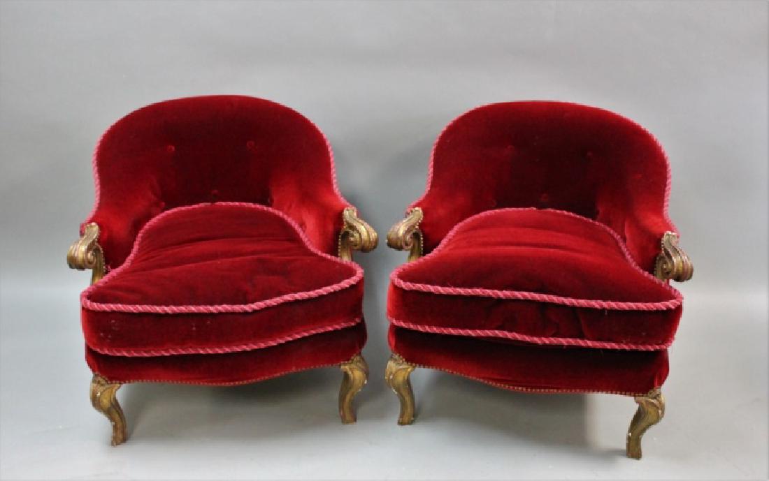(2) Art Deco Red Velvet Bordello Slipper Chairs (1 of 10)