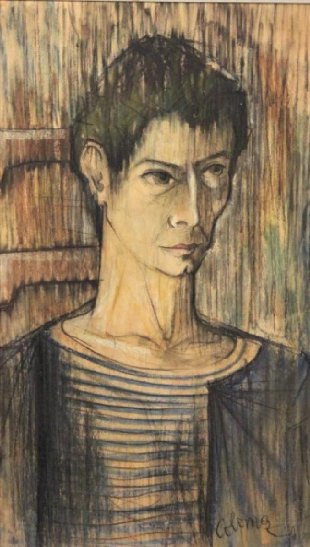 Guy Colomer (French,1919-2004) Self Portrait: Guy Colomer (French 1919-2004) original oil crayon on masonite. Self portrait signed, "Colomer". A self taught Parisian expressionist painter, Colomer's works have been purchased by the state of Franc
