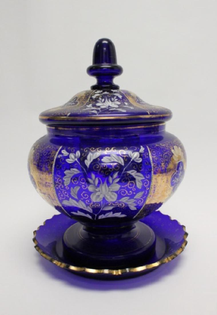 19C Moser Cobalt Blue Gold Enameled Glass Compote (1 of 9)