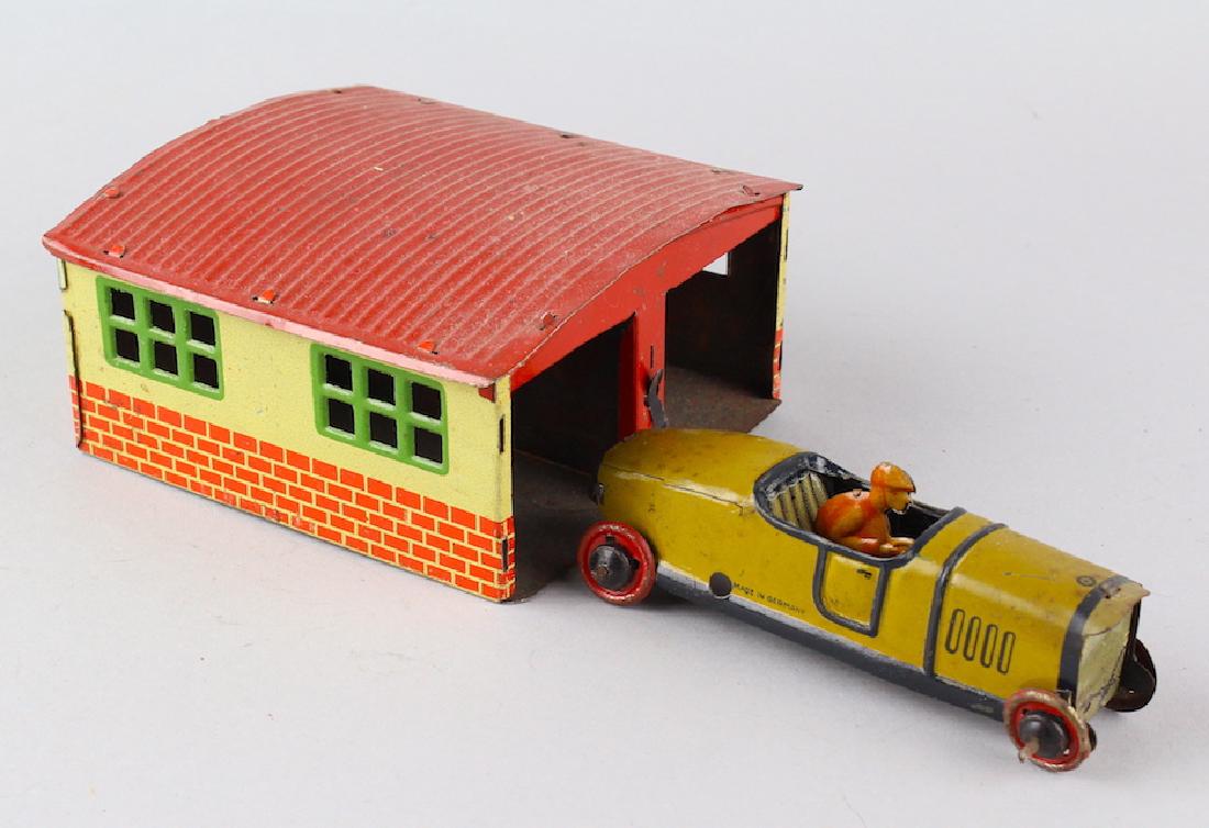 German Tin Penny Toy Race Car and Garage (1 of 3)