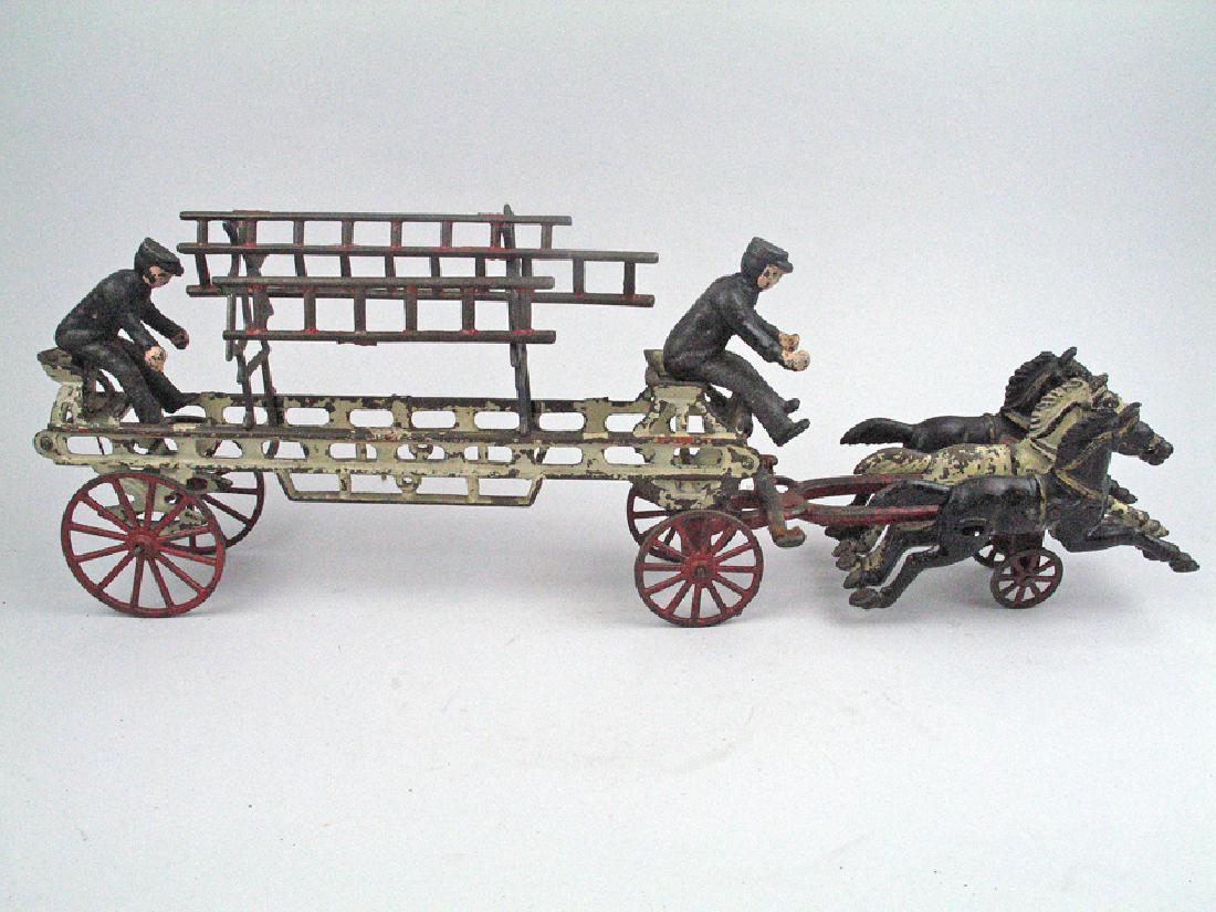 Cast Iron Horse Driven Ladder Truck: Cast Iron Ladder Truck Horse, non orig drivers, 20 inches long.
