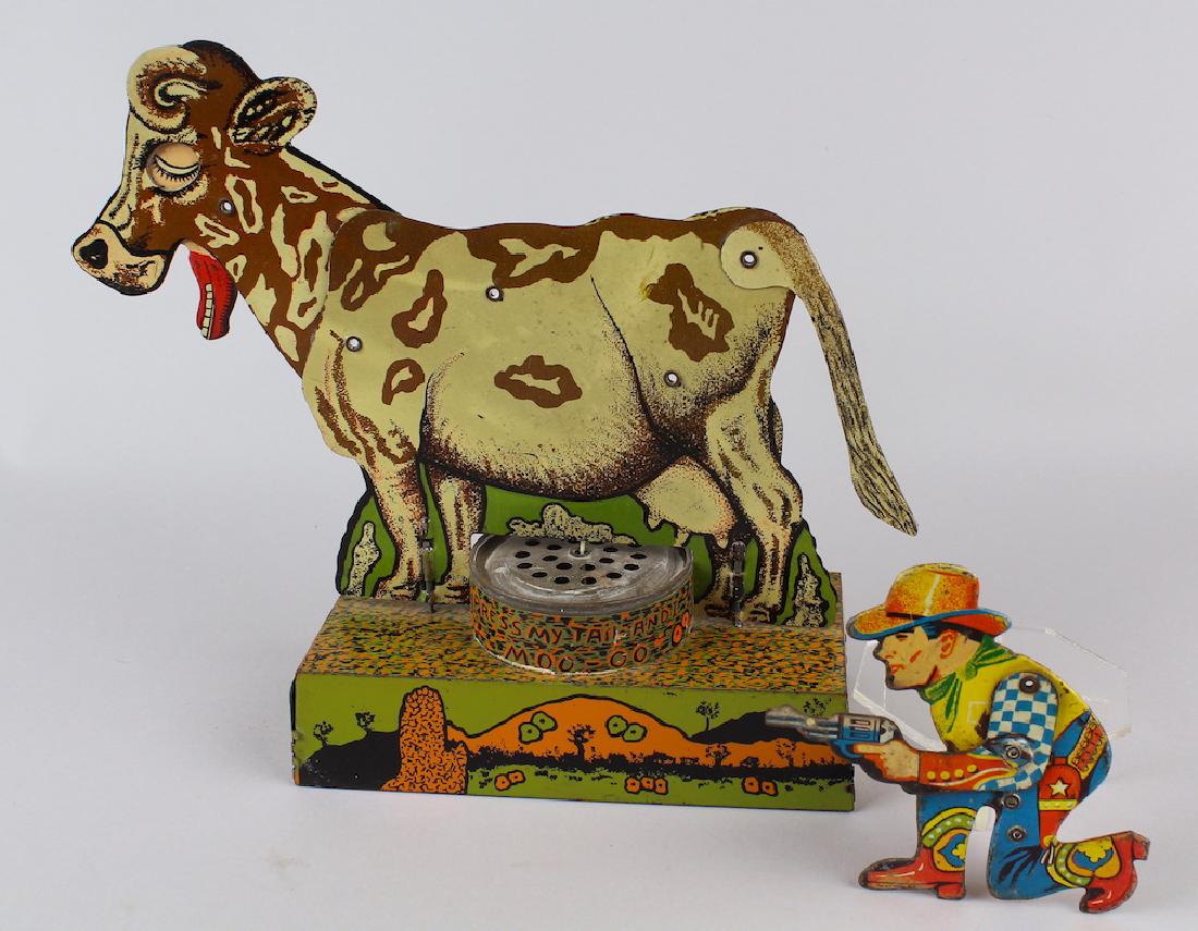 Marx Tin Moo Cow and Tin Cowboy Click Toy: Marx Tin Moo Cow and Tin Cowboy Click Toy