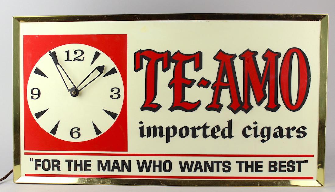 Te-Amo Cigar Light Up Clock Advertising Sign (1 of 2)