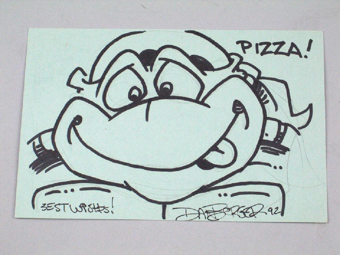 Teenage Ninja Turtle Dan Berger Signed Art: Pizza! 6 x 4" All autographs & signed ephemera presented here is from the Cordelia Platt autograph collection. Highly regarded in the autograph industry, Cordelia was the president of the UACC (United