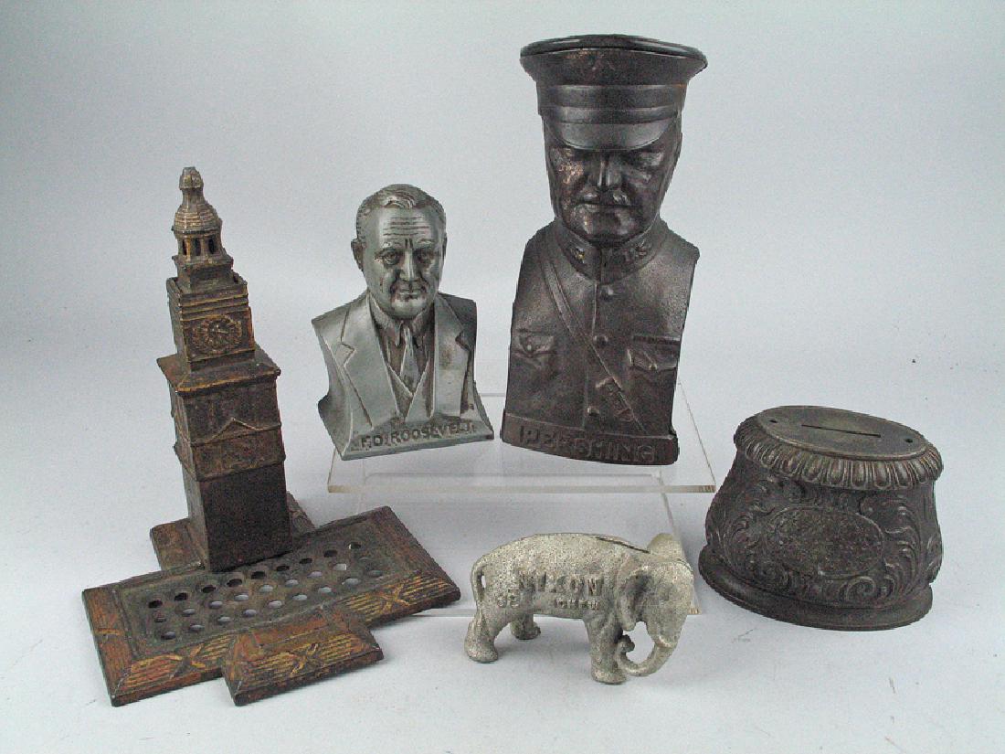 Antique Still Bank Lot Cast Iron Roosevelt, Pershing & (1 of 3)