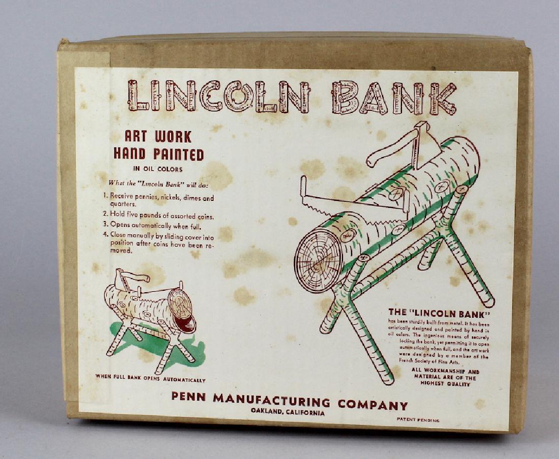 Penn Lincoln Log Saw Mechanical Bank MIB Mint Unopened (1 of 1)