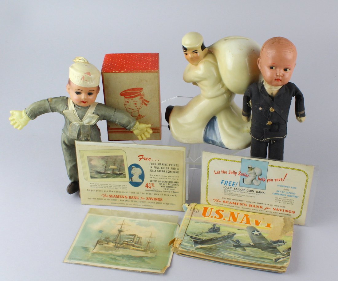 WWII Sailor & Navy Dolls and Jolly Sailor Bank (1 of 4)