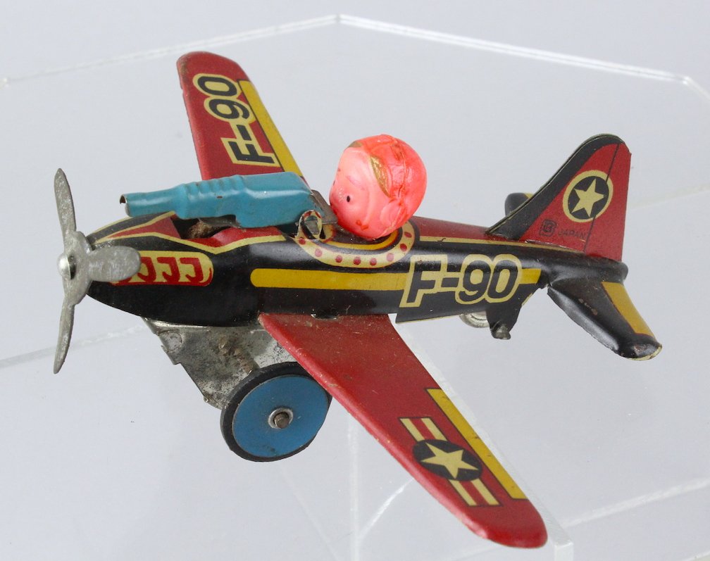Bandai Japan Tin Fighter Plane w Celluloid Pilot Gunner (1 of 5)
