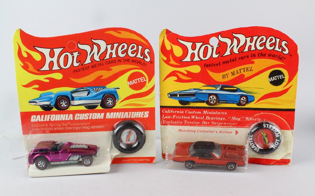 Hot Wheels Redline Mint in Package: Hot Wheels Redlines Mint in Package. The Mood and the Custom El Dorado. El Dorado separated out of pack and has minor scuffs, The Mood is mint.