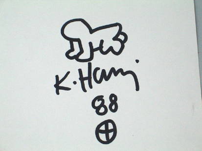 Keith Haring Hand Drawn On Stock: Keith Haring Postcard Signed, 8 x 5 Please note: envelope shown does NOT come with signed item and is provided only to establish provenance and relationship with Tom and Cordelia Platt .All autographs