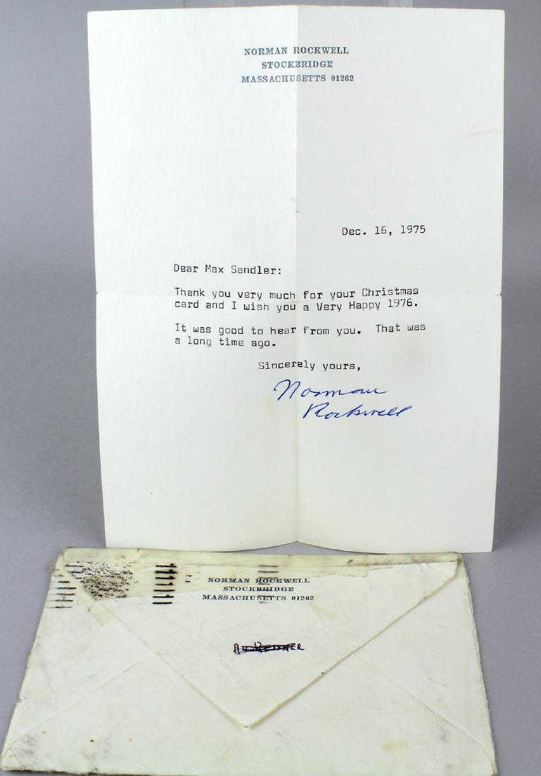 Norman Rockwell Signed on Artist's Stationary: Norman Rockwell Signed note on the Artist's Stationary and envelope 1975. All autographs & signed ephemera presented here is from the Cordelia Platt autograph collection. Highly regarded in the autogr