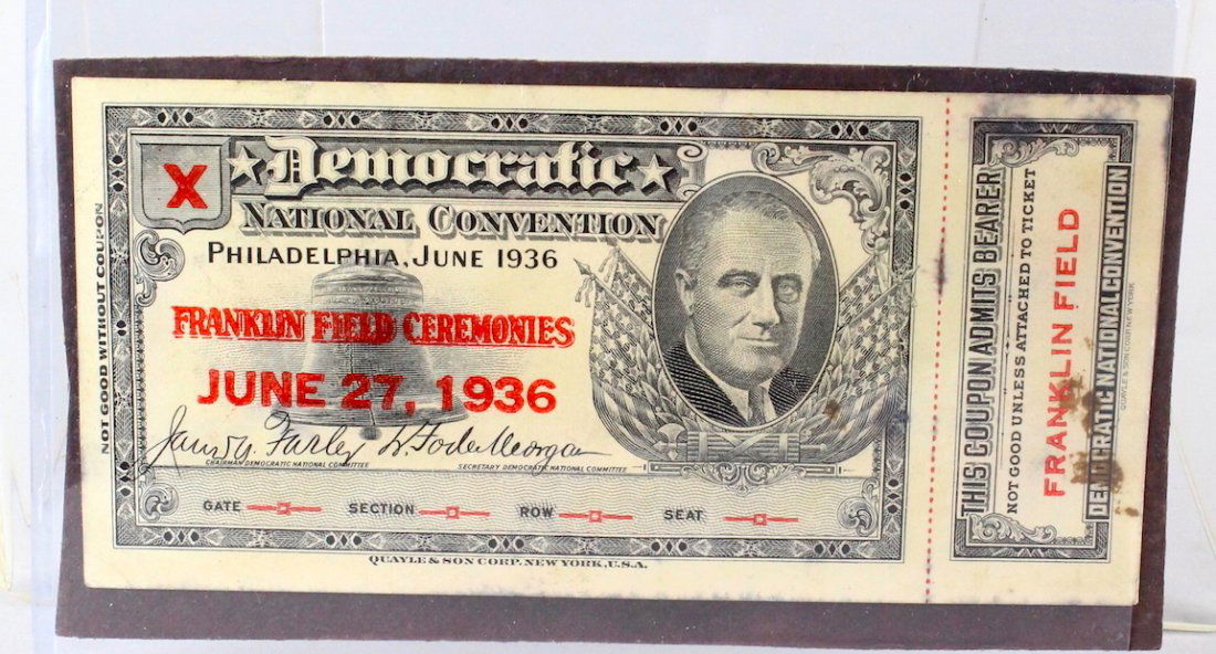 1936 Roosevelt Democratic Convention Ticket (1 of 2)