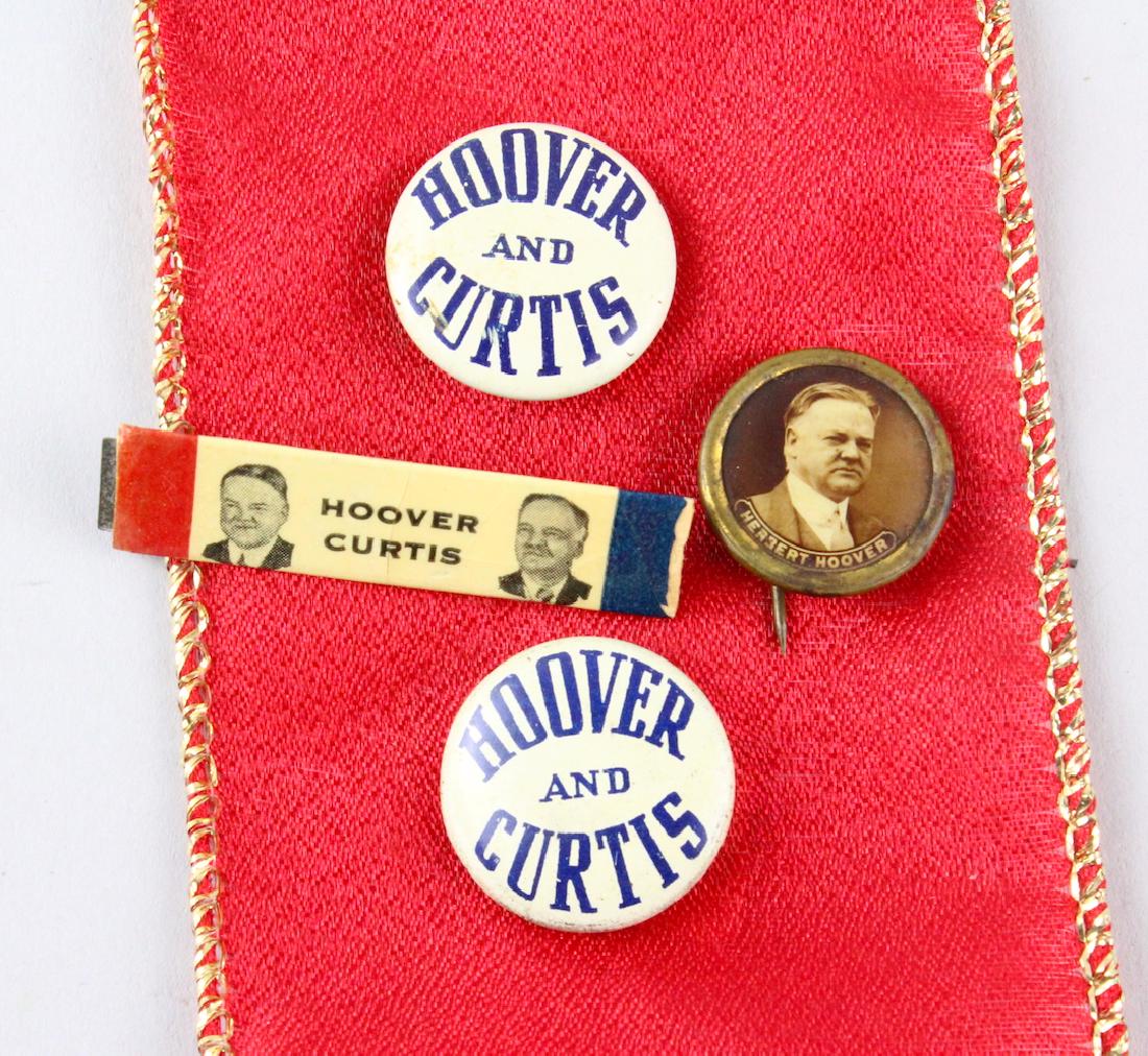 1932 Hoover & Curtis Campaign Bar Pin & Buttons (1 of 2)