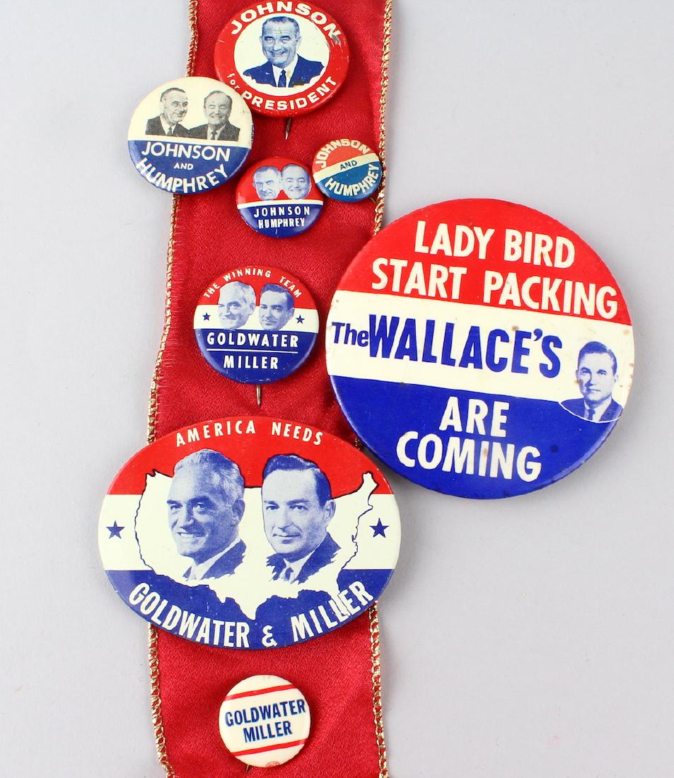 1964 Johnson, Wallace, Goldwater Presidential Pins (1 of 2)