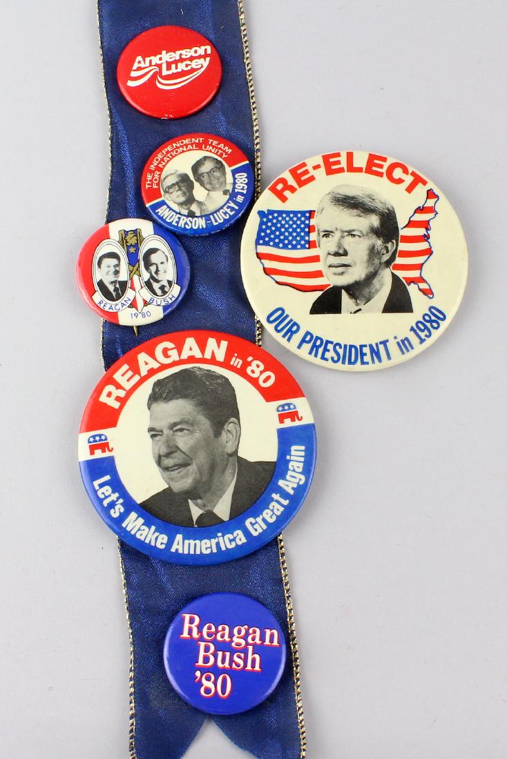 1980 Reagan, Carter and Anderson Pins: 1980 Ronald Reagan/ George Bush, Jimmy Carter and Jon Anderson presidential pins. Note Reagan\'s catch phrase- seems vaguely familiar.