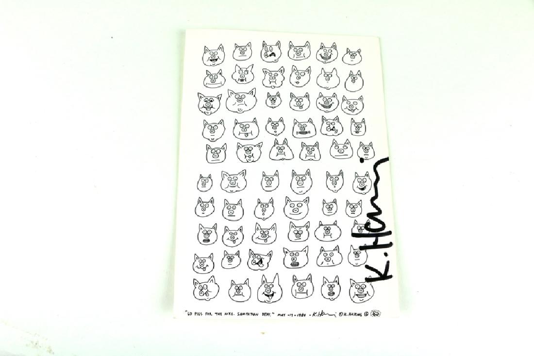 Keith Haring Postcard Signed, Piggies (1 of 2)