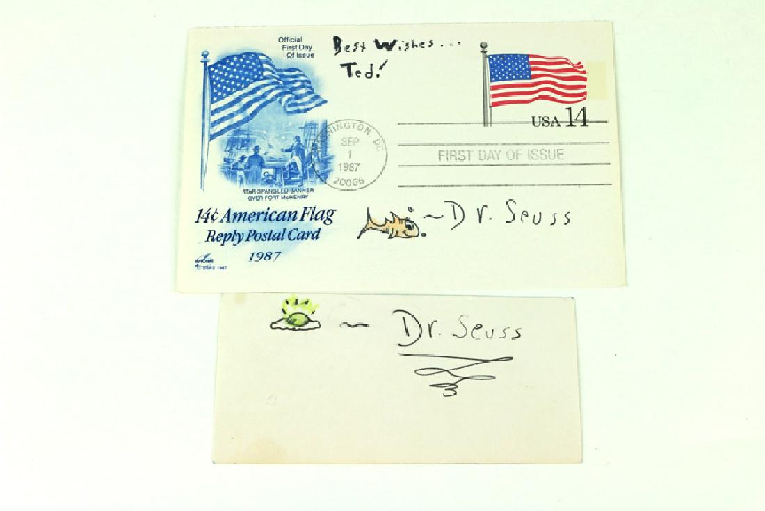 Dr Seuss Hand Signed Postcard Hand Drawn Lot (1 of 3)