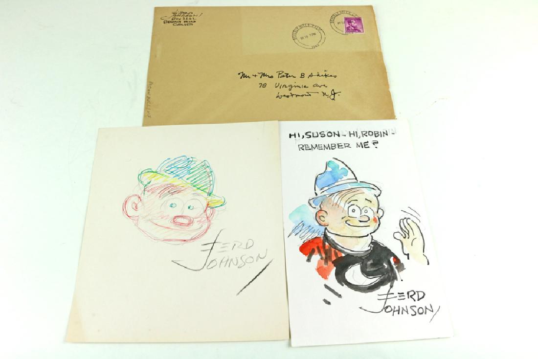 Cartoonist Ferd Johnston Hand Drawn Cartoons 1930s: Cartoonist Ferd Johnston Hand Drawn Cartoons 1930s-1950s.All autographs & signed ephemera presented here is from the Cordelia Platt autograph collection. Highly regarded in the autograph industry, Cor