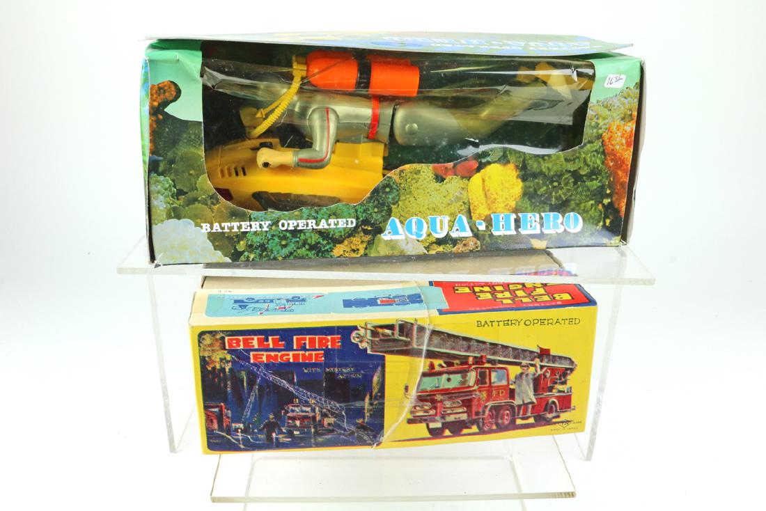 Japan Tin TN Batt Op Fire Engine & Aqua Hero Batt Op (1 of 2)