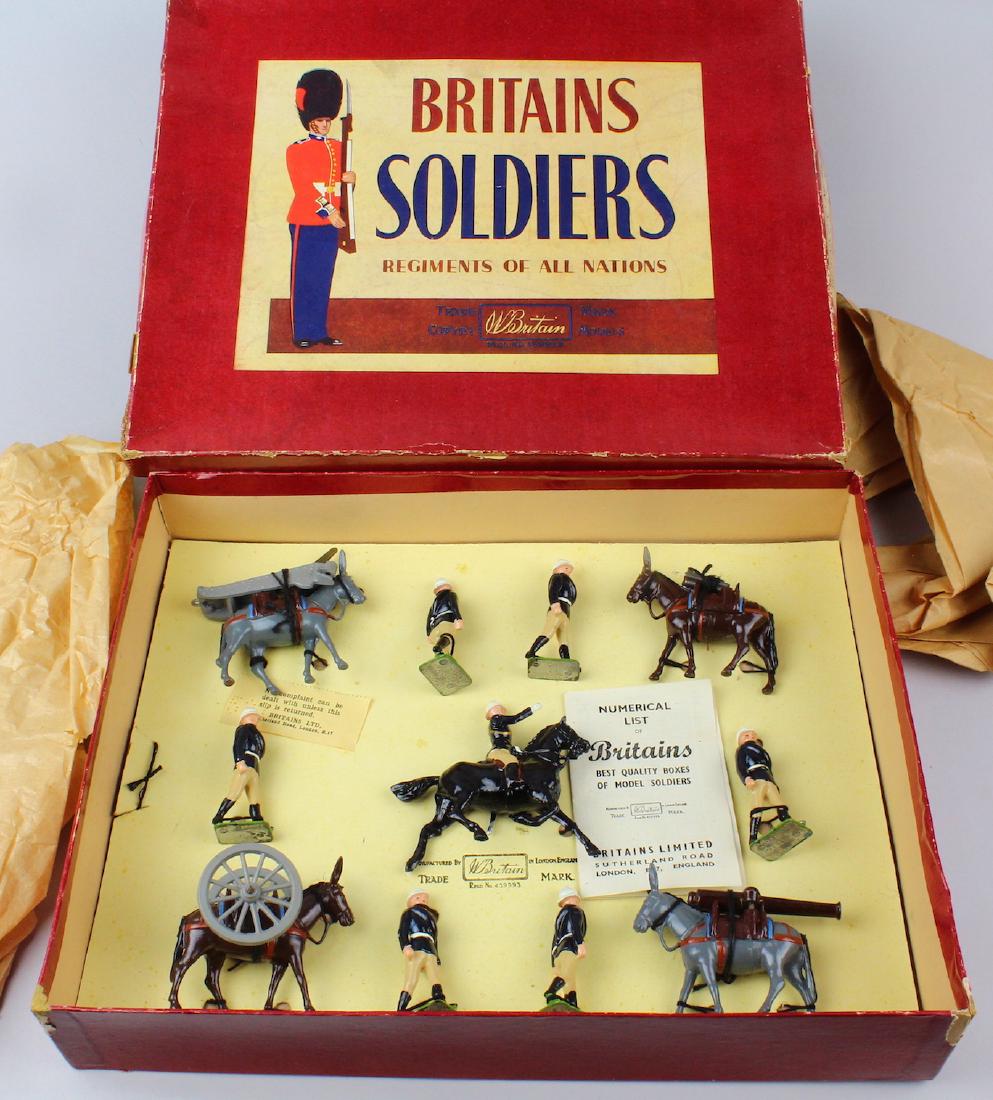 Britains #28 Royal Artillery Mountain Gun Set: Britains #28 Royal Artillery Mountain Gun Set. Mint set in ROAN box.