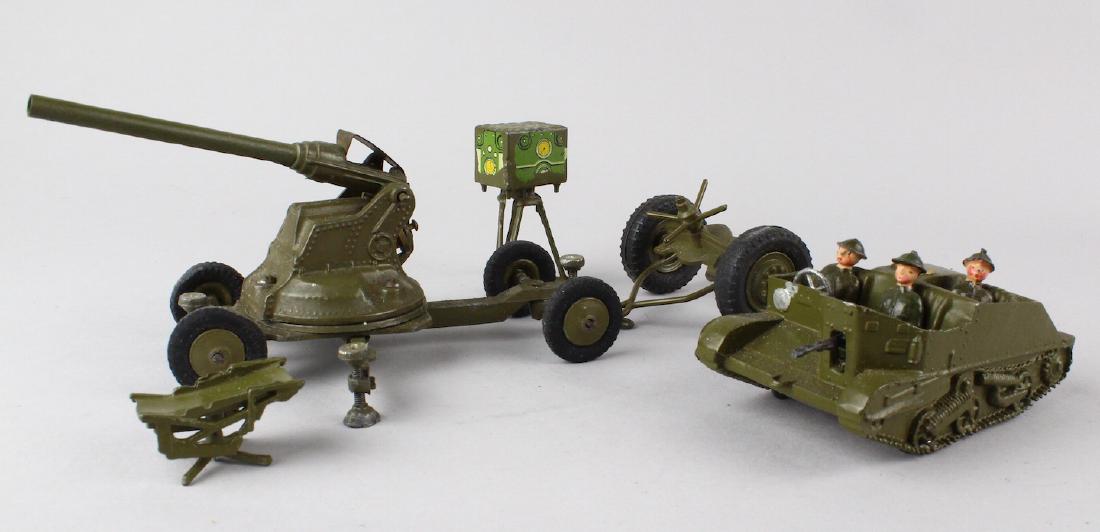 Britains Soldiers in Small Tank &Large Gun: Britains Soldiers in Small Tank &Large Gun, filed reclining chair and field box with soldiers