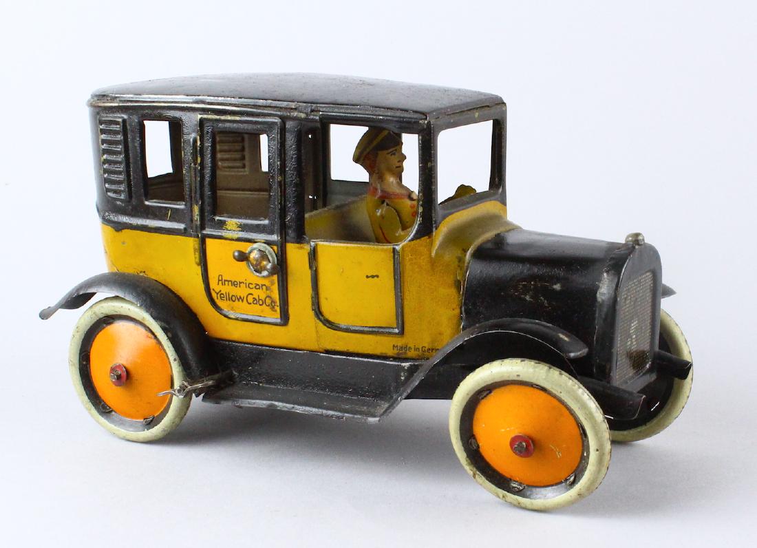 1920s German Tin Yellow Taxi Cab & Driver (1 of 6)