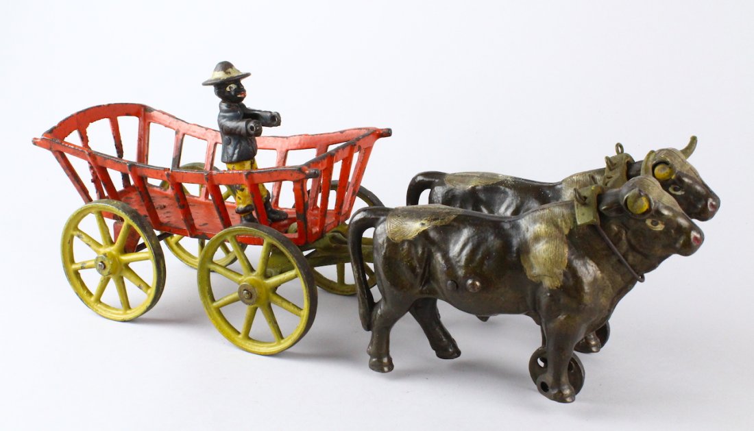 Hubley Cast Iron Ox-Drawn Hay Cart & Driver (1 of 4)