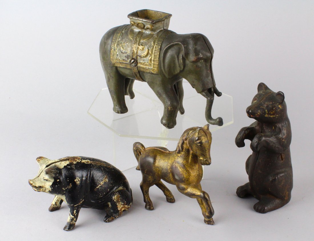 AC Williams Cast Iron Elephant Bear Hog Horse Banks (1 of 3)