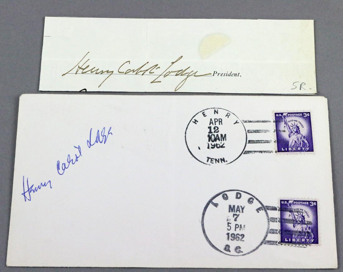 Henry Cabot Lodge: Henry Cabot Lodge Signed postcard, sig. All autographs & signed ephemera presented here is from the Cordelia Platt autograph collection. Highly regarded in the autograph industry, Cordelia was the pre