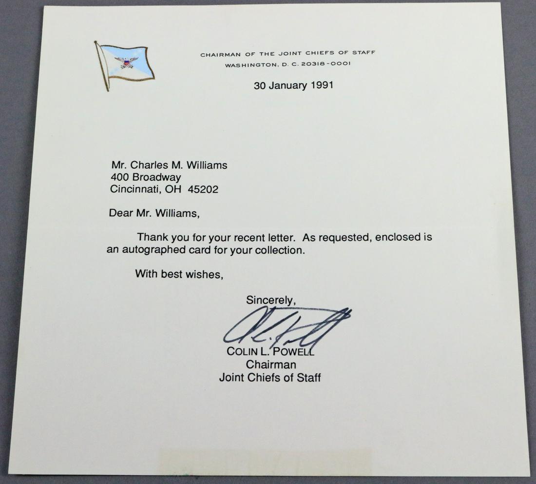Colin Powell Signed: Colin Powell signed Joint Chief Of Staff 7x7. All autographs & signed ephemera presented here is from the Cordelia Platt autograph collection. Highly regarded in the autograph industry, Cordelia was t