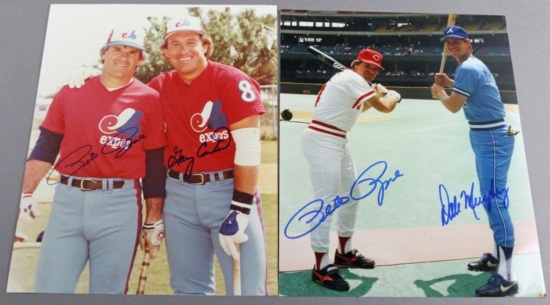 Pete Rose Signed Lot: two photos, Dale Murphy.All autographs & signed ephemera presented here is from the Cordelia Platt autograph collection. Highly regarded in the autograph industry, Cordelia was the president of the UA