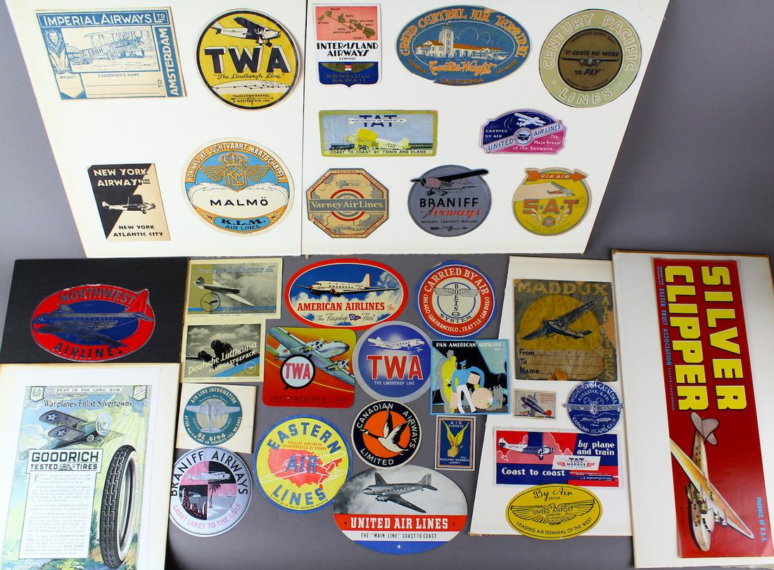 Vintage Aviation Airline Tags Collection: Large collection of Vintage Aviation Airline Luggage Tags TWA, United, New York, Eastern, United, American, Braniff, TAT, Canadian, Lufthansa and other International and local lines including Californ